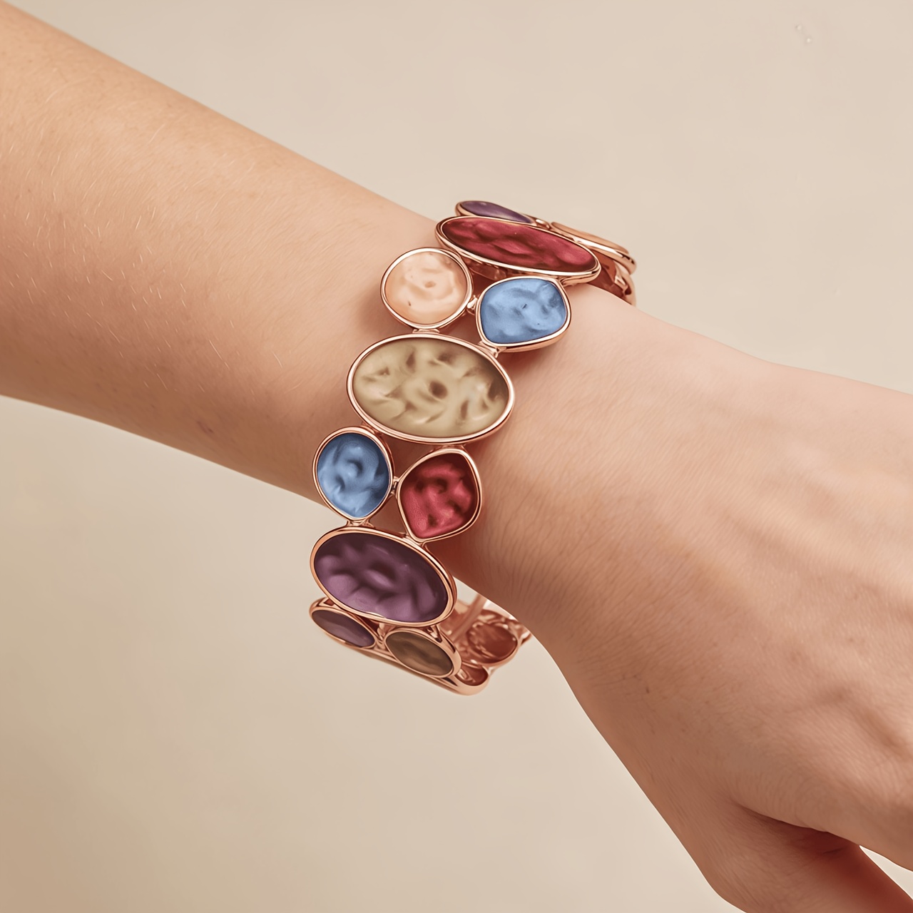 Women's Vintage Enamel Irregular Geometric Shape Elastic Bangle